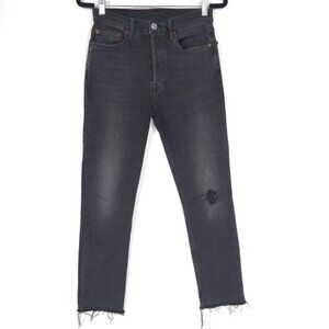 RE/DONE Women's Jeans Size 28 LIVEINBLK Raw Hem Black Button Fly 196-3WHRAC‎